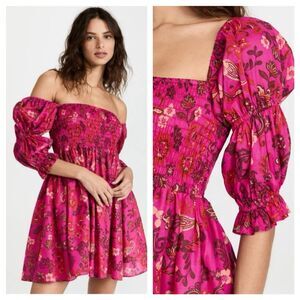 Misa Los Angeles Mini Dress Zadie Floral Paisley Puff Sleeve Babydoll Smocked S